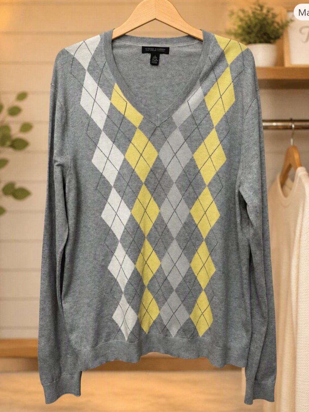 Banana Republic Silk Cotton Cashmere Argyle Sweater Size Medium